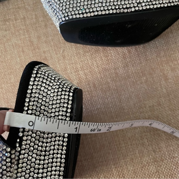 Black Rhinestones Shoes 8.5, black open toe chunky block platform heels - Picture 11 of 11